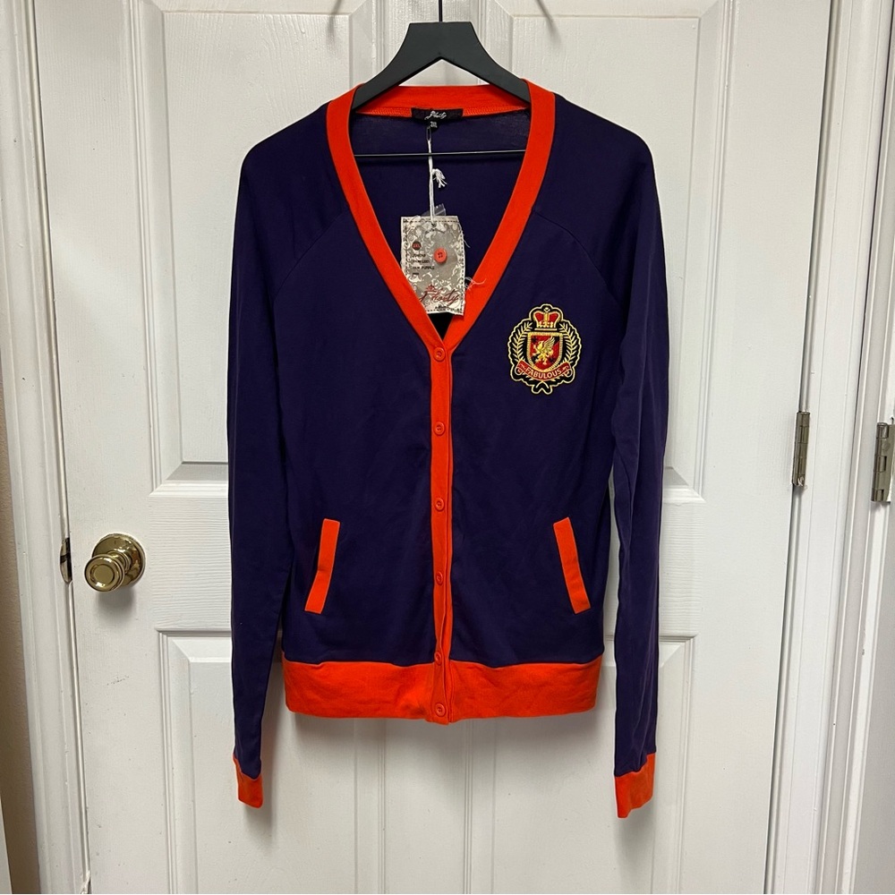 Shorty Purple and Orange Cardigan with Crest
